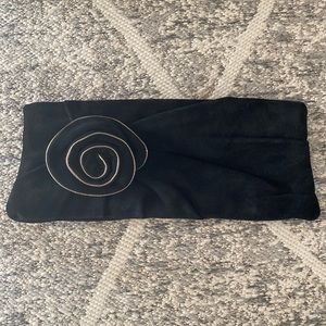 Vintage Black Cow Leather Rose Clutch